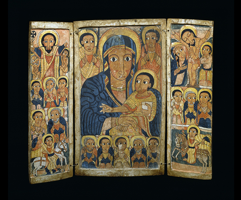 Unknown artist (Ethiopian), Mary and her Son, Christ, Teaching the Apostles (Centre Panel)