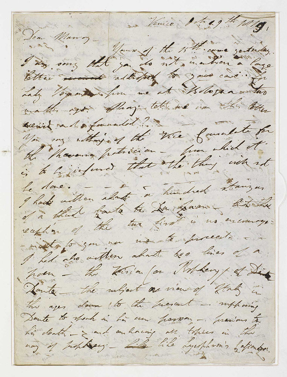 Letter from Lord Byron to his publisher